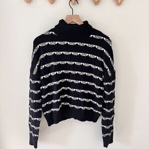 Joie Striped Turtleneck Black and White Sweater - Large